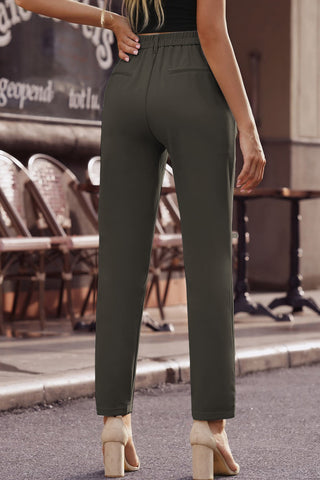 Ankle-Length Straight Leg Pants with Pockets