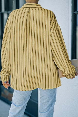 Striped Button-Up Dropped Shoulder Shirt