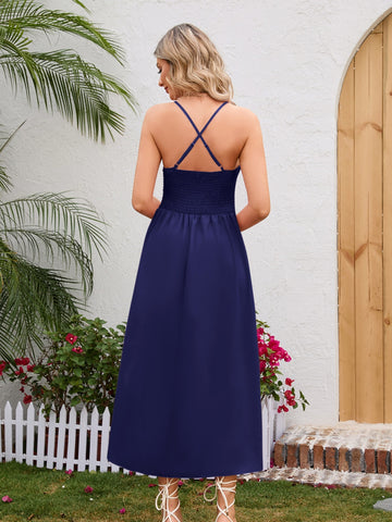 Crisscross Smocked Spaghetti Strap Dress