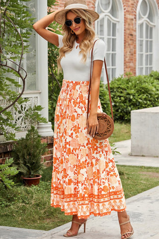 Floral Smocked Tiered Maxi Skirt