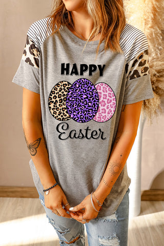 HAPPY EASTER Leopard Graphic Raglan Sleeve Tee