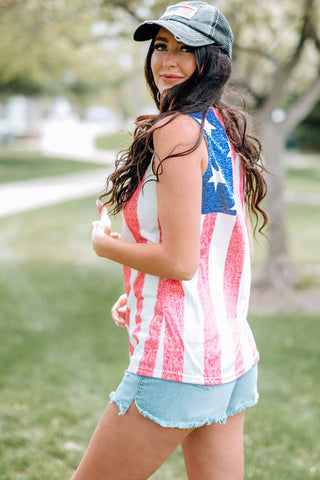 US Flag Round Neck Tank